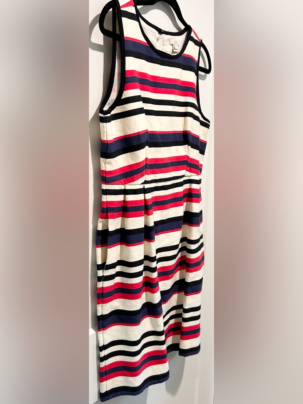 J.Crew Red Navy Ivory Stripe Fit & Flare Dress Sleeveless Pockets 8 - Picture 6 of 10